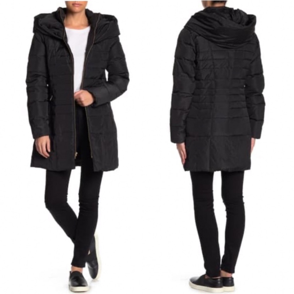 Cole Haan NWT Taffeta Down Puffer Coat Shawl Hood Black XS Winter Casual Quilted